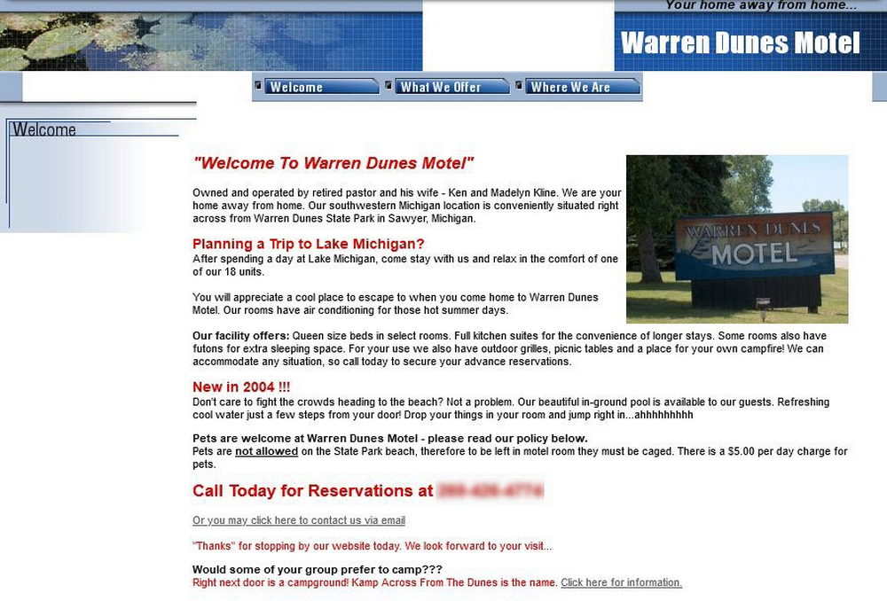 Warren Dunes Motel - Home Page From Web Archive